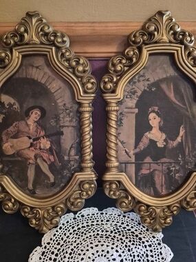 Vintage Syroco Shirley Tattersfield Troubadour and Lady With Fan Framed Prints